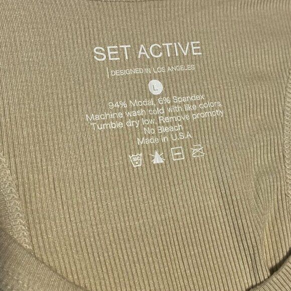Set Active Women's L Form Tank Ribbed Modal Tan Beige Casual Loungewear Lounge - Picture 3 of 4